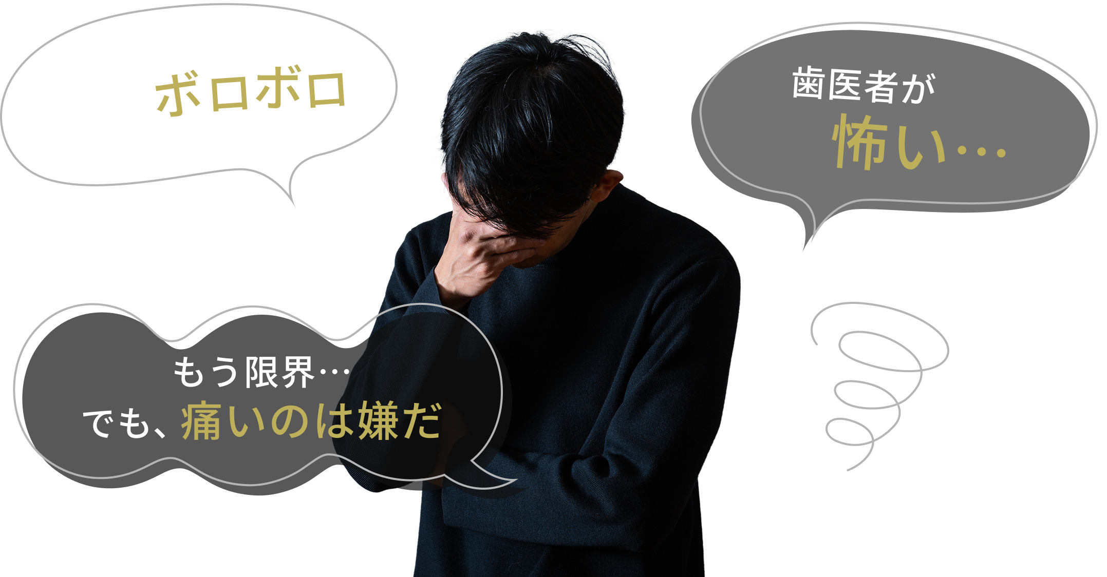 歯がボロボロ・歯医者が怖い・痛いのは嫌だ